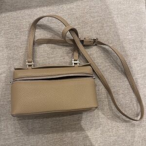 Loro Piana taupe Leather Crossbody Bag with Top Handles
